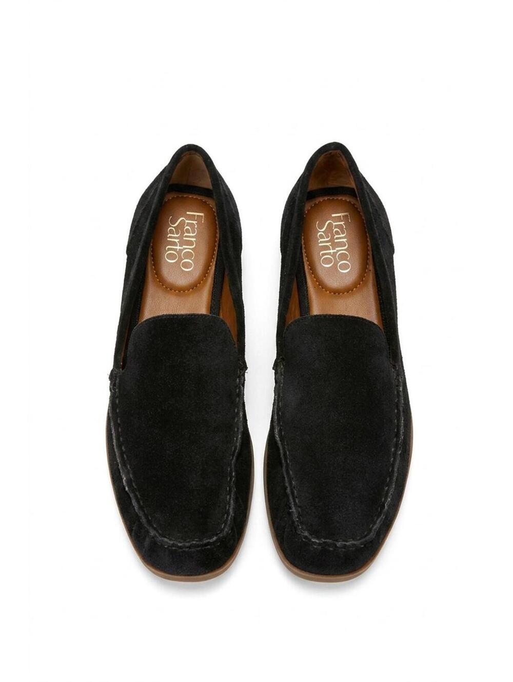 Franco Sarto Black Suede Loafers Women Leather Slip On Flats Office Quiet Luxury - Picture 2 of 10
